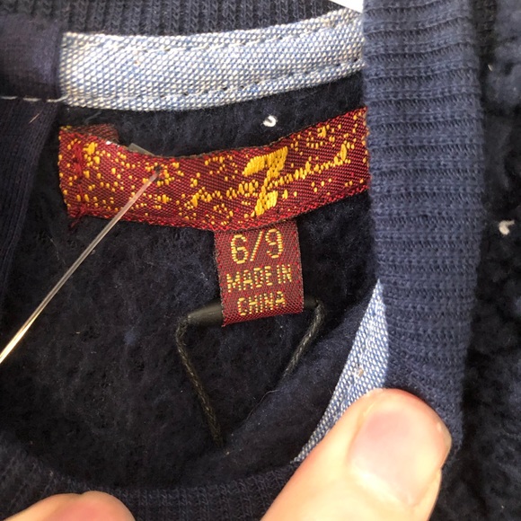 7 for All of Mankind Fuzzy Navy 2Pc Set, 6-9 Month - Picture 2 of 5